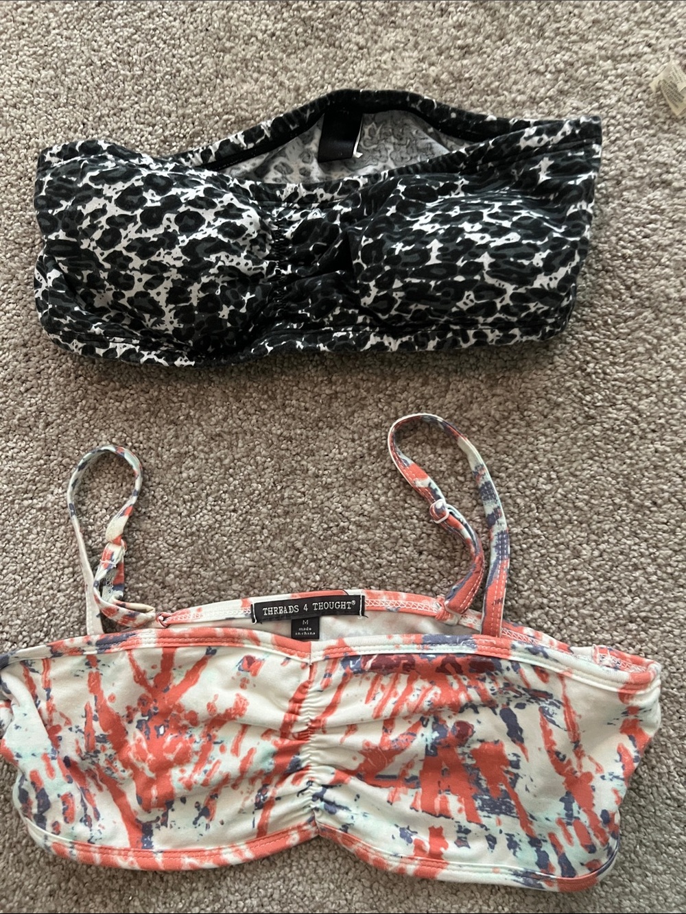 Threads 4 Thought coral Cream Printed top and black and cream Bandeau Top